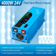 Load image into Gallery viewer, 4000W DC 24V Pure Sine Wave Inverter With Charger