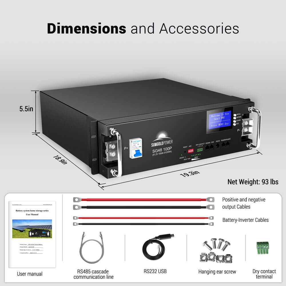 2 X 48V 100AH Server Rack LiFePO4 Lithium  Battery SG48100P UL1973 UL9540A