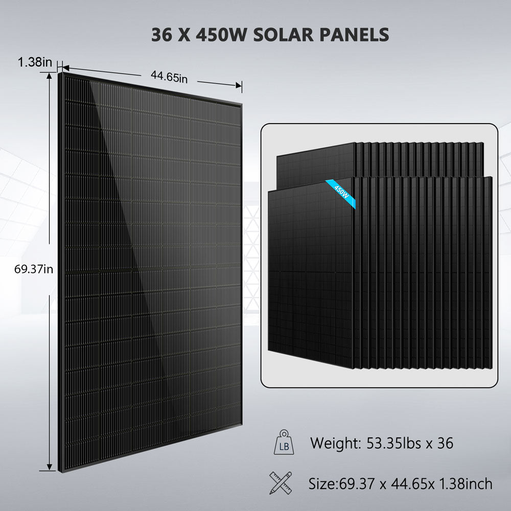 Hybrid Solar Kit 11.4KW 48V Split Phase 51.2 KWH Lithium Battery 36 X 450 Watt Solar Panel  SGH-11N5E