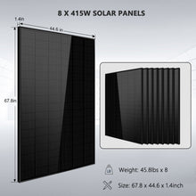 Load image into Gallery viewer, Off-Grid Solar Kit 6500W 48VDC 120/240VAC LifePo4 10.24KWH Lithium Battery 8 X 415W Solar Panels SGR-6510E