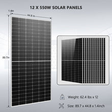 Load image into Gallery viewer, OFF GRID SOLAR KIT 12 X 550 WATTS SOLAR PANELS 20.48KWH-32.14KWH LITHIUM BATTERY 10KW SOLAR INVERTER 48VDC 120V/240V SGR-10K25S