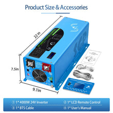 Load image into Gallery viewer, 4000W DC 24V Pure Sine Wave Inverter With Charger