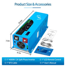 Load image into Gallery viewer, 4000W DC 12V Split Phase Pure Sine Wave Inverter With Charger