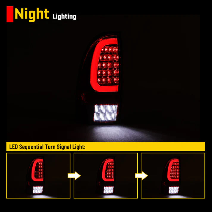 Winjet 2005-2015 Toyota Tacoma LED Sequential Tail Light w/Red Turn Signal - Chrome / Red