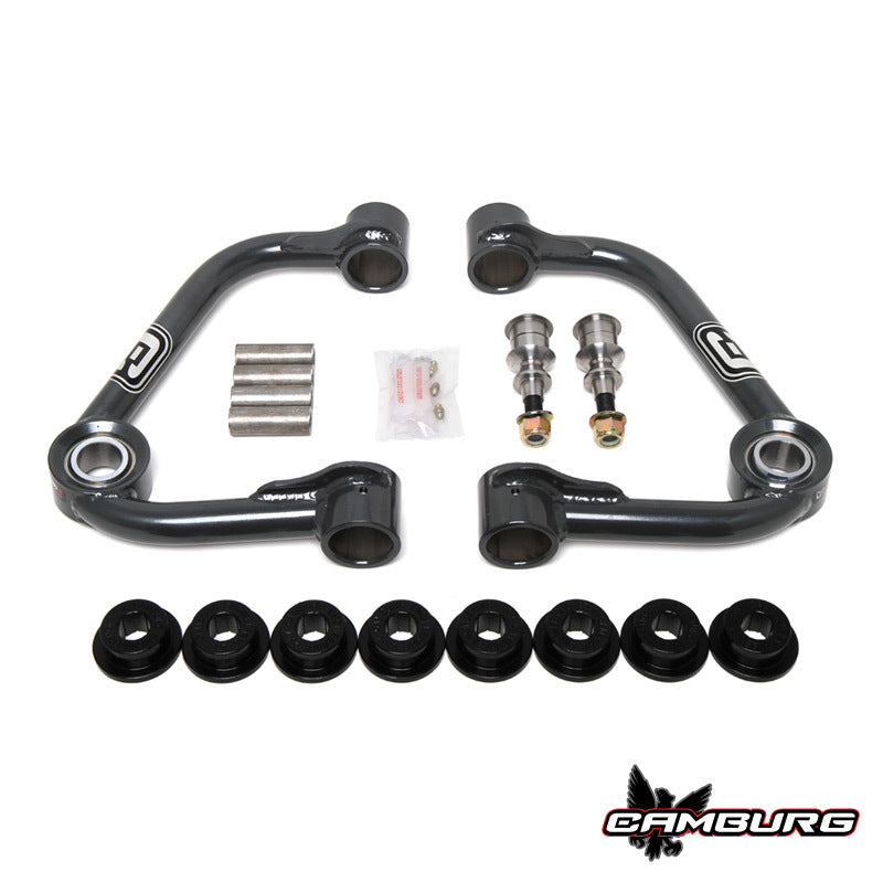 Complete set of Camburg Ford F-150 2WD/4WD 1.25in Performance Uniball Upper Arms with accessories, designed for improved off-road performance.