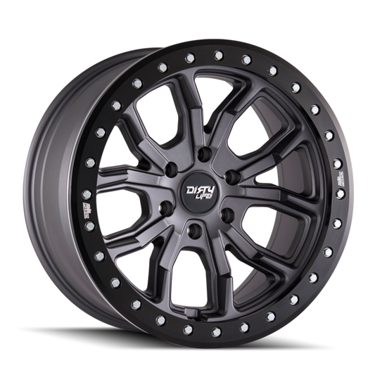 Dirty Life 9303 DT-1 17x9/5x114.3 BP/-12mm Offset/72.6mm Hub Matte Gunmetal Wheel - Beadlock