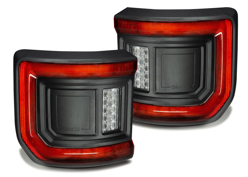 Close-up view of ORACLE Lighting's Flush Mount LED Tail Lights for Jeep Gladiator JT, highlighting LED functionality and modern aesthetics.