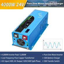 Load image into Gallery viewer, 4000W DC 24V Split Phase Pure Sine Wave Inverter With Charger