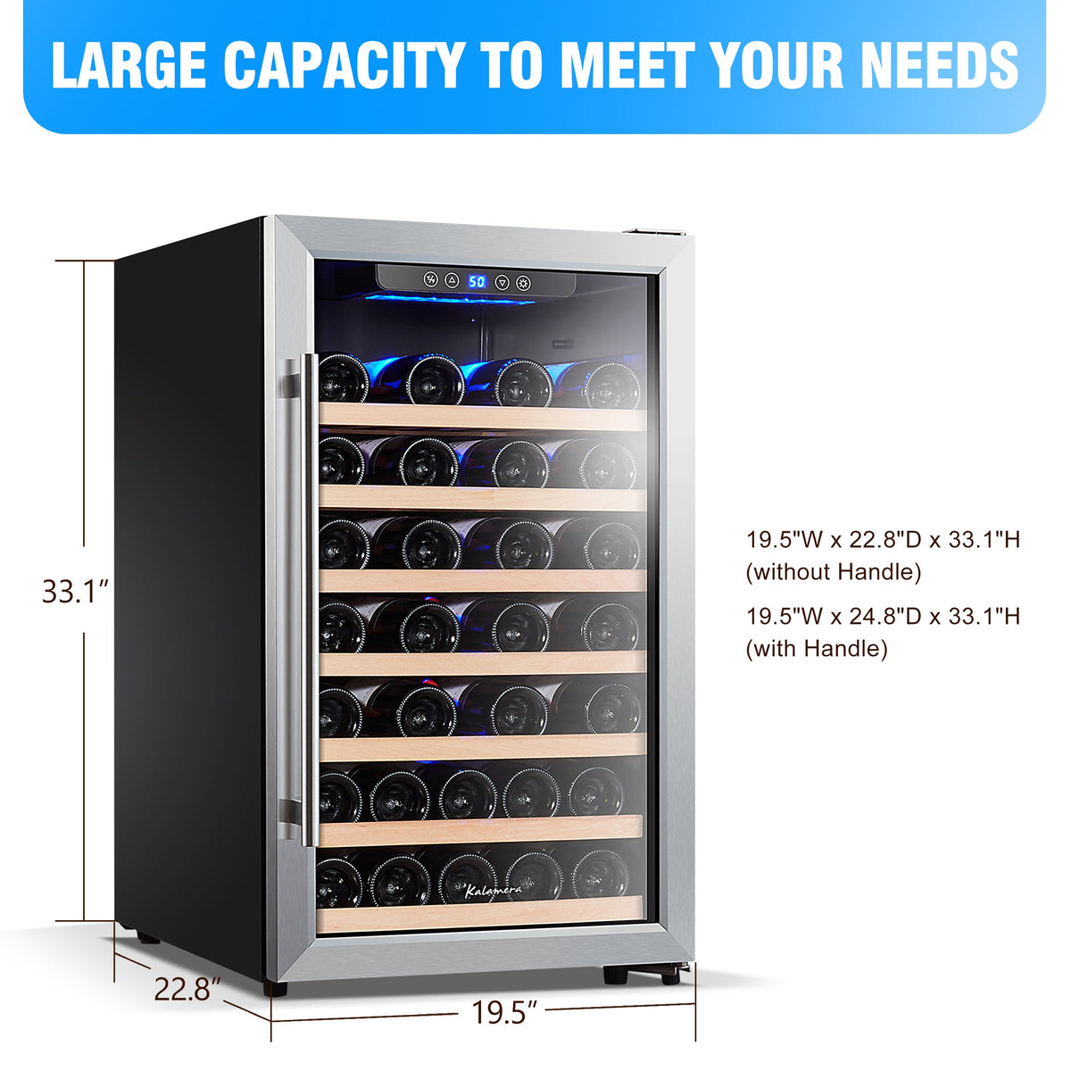 Kalamera 50 Bottle Compressor Wine Refrigerator Single Zone with Touch Control