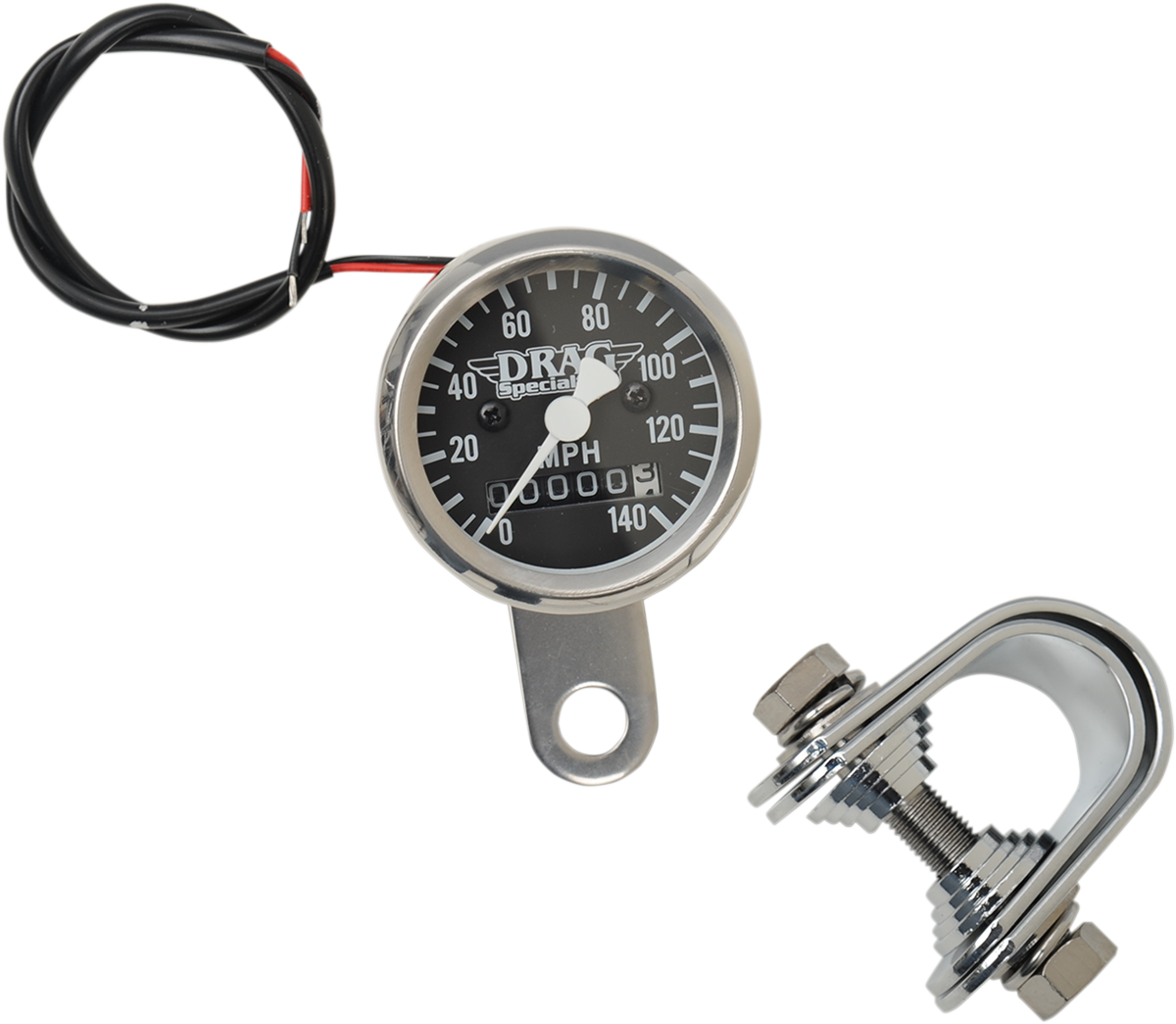 DRAG SPECIALTIES Mini Speedometer 21-6960DS-BX15A - Black, 1-7/8 inch Diameter, 2240:60 Ratio, Stainless Steel Housing