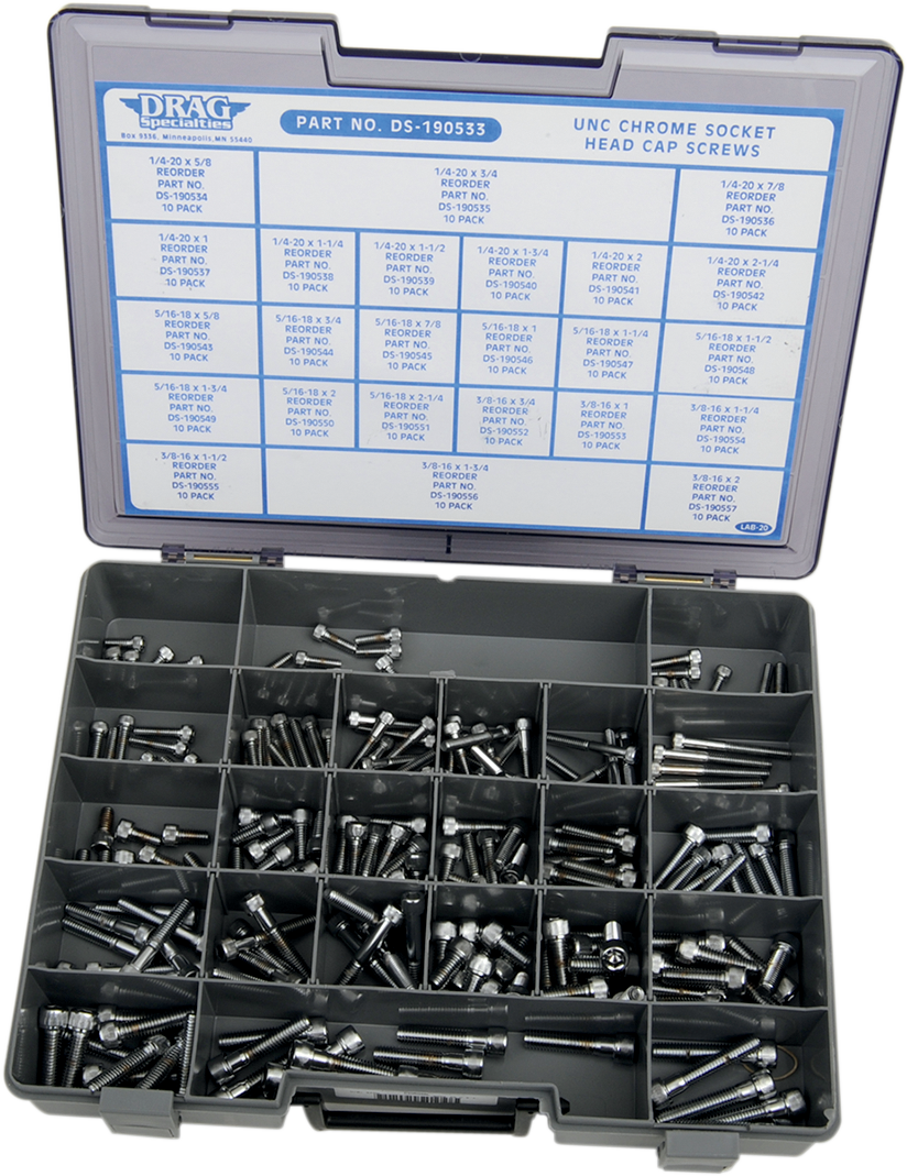 DRAG SPECIALTIES, DRAG SPECIALTIES MK202 Socket-Head Bolt Assortment Kit - 24 Sizes of Coarse-Thread Bolts