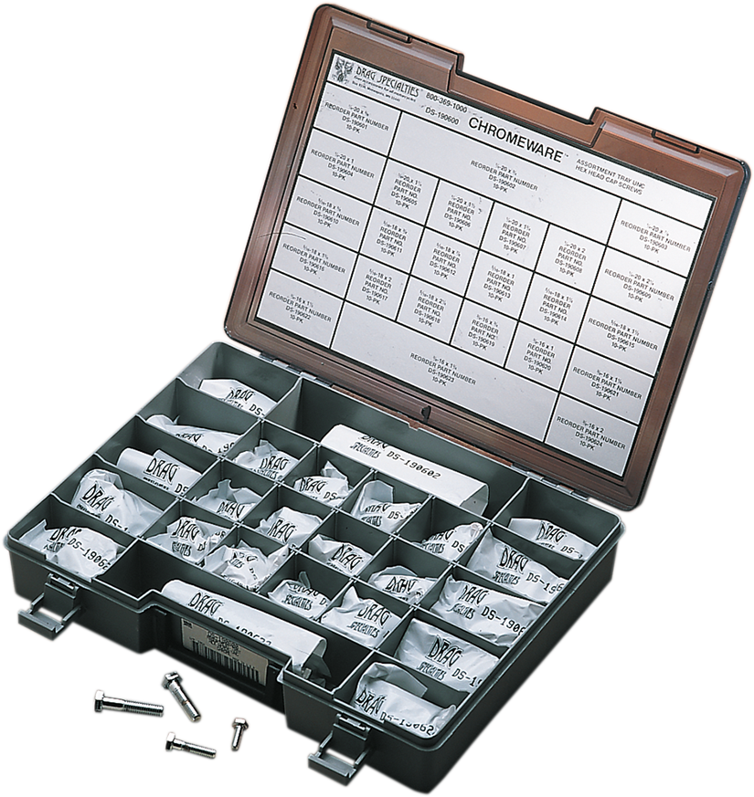 DRAG SPECIALTIES Head Bolt Assortment Kit MK147 - Hex Coarse-Thread, Heat Treated Chrome Finish