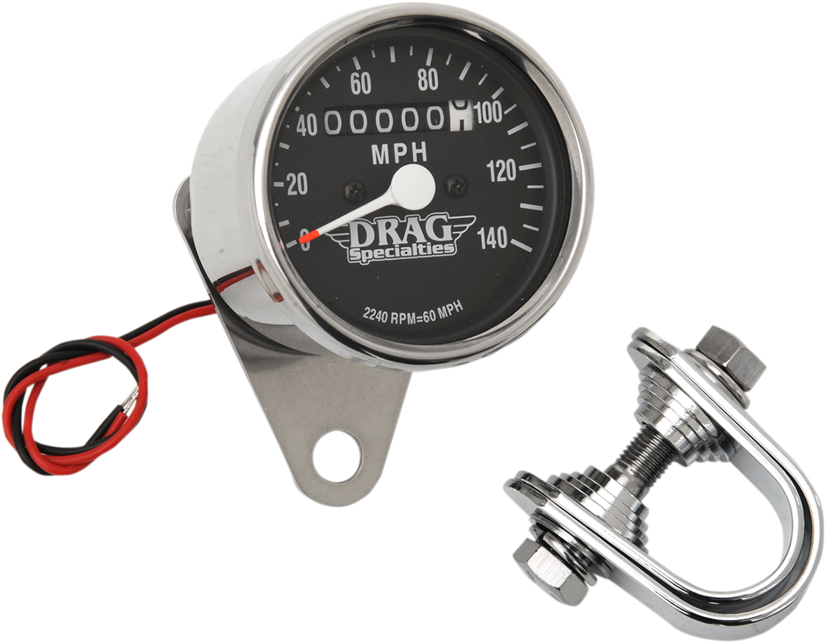 Drag Specialties 2.4-inch MPH Mini LED Mechanical Speedometer with Chrome Housing and Black Face - Part 21-6809DS1-BX15