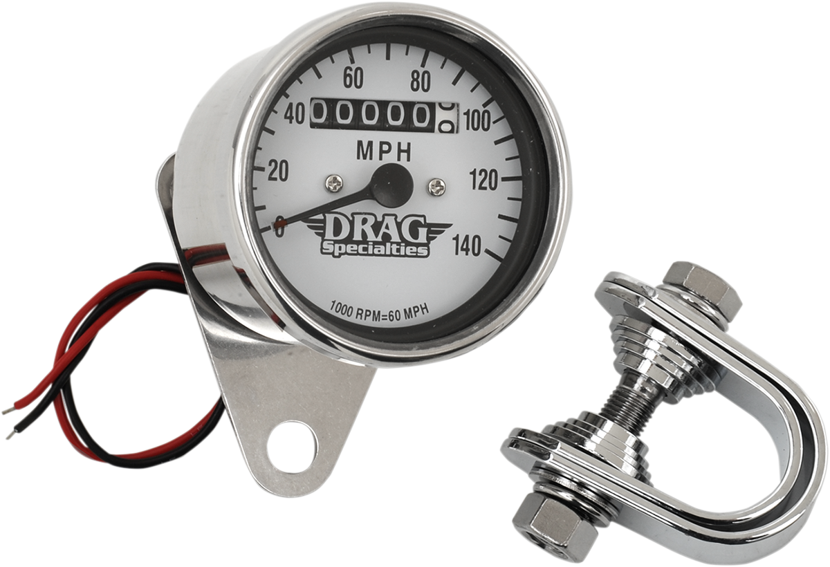 DRAG SPECIALTIES 2.4 Inch MPH Mini LED Mechanical Speedometer with Chrome Housing and White Face - Part 21-6824DS1-BX15