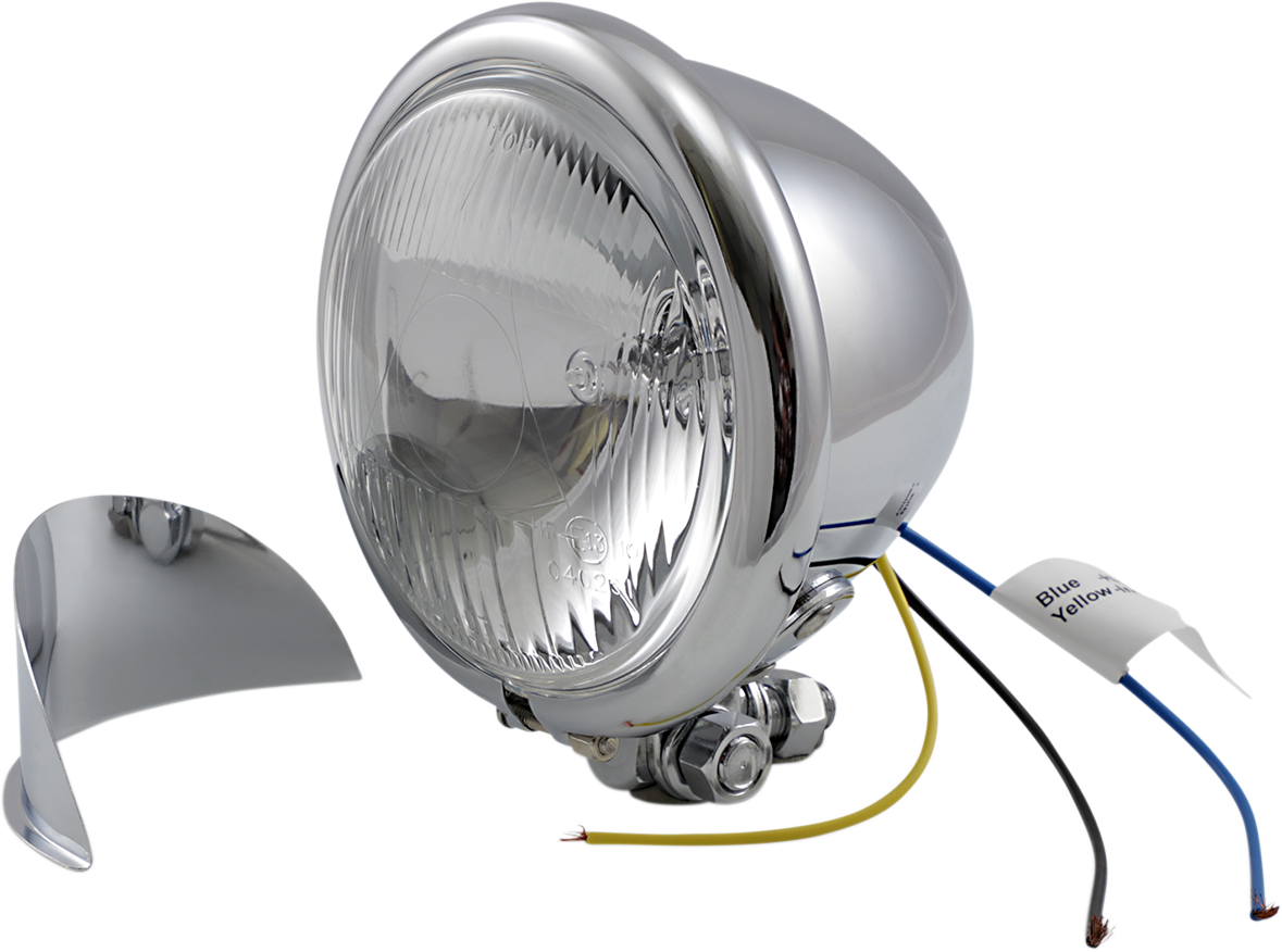 DRAG SPECIALTIES 4 1/2 Inch Spotlight with Chrome Visor and Blue Indicator Light – Part Number 20-0026-BX-LB2