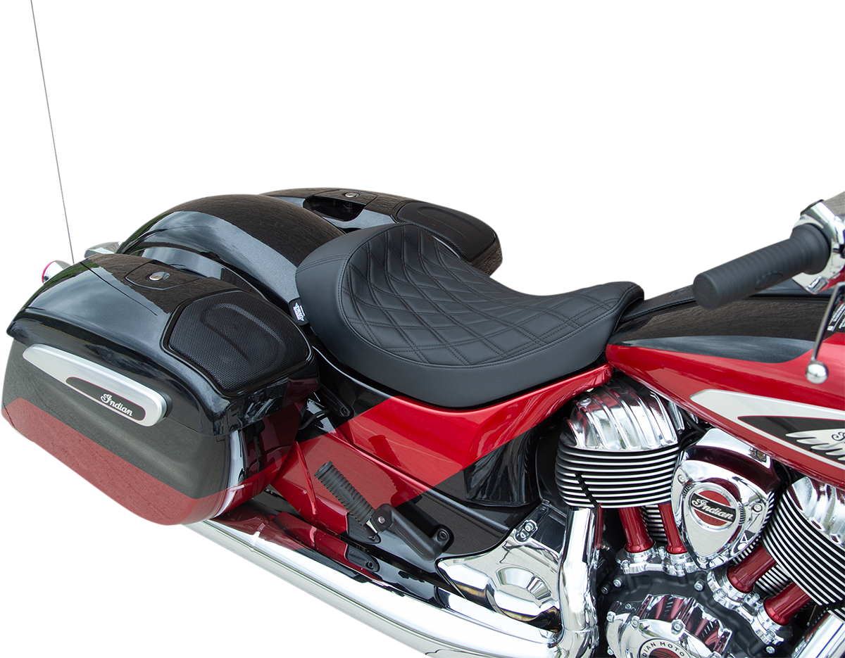 DRAG SPECIALTIES SEATS, Drag Specialties Seats Solo Seat - Double Diamond Black Stitching for Indian 2014-2022 (Part #0810-2267)