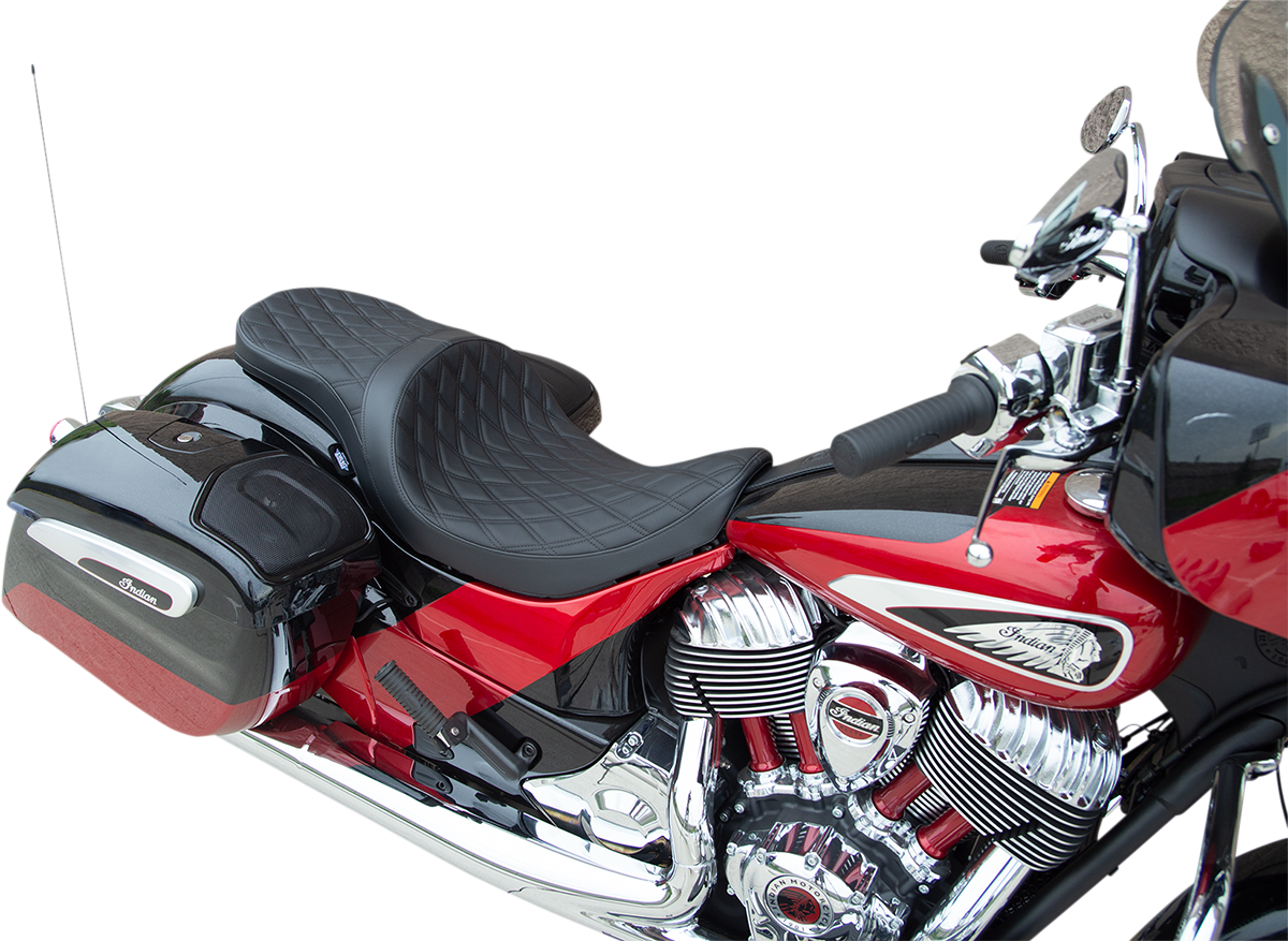 DRAG SPECIALTIES SEATS, DRAG SPECIALTIES SEATS Low Profile Touring Seat - Double Diamond w/ Black Stitching for Indian 2014-2022 - Part #0810-2258
