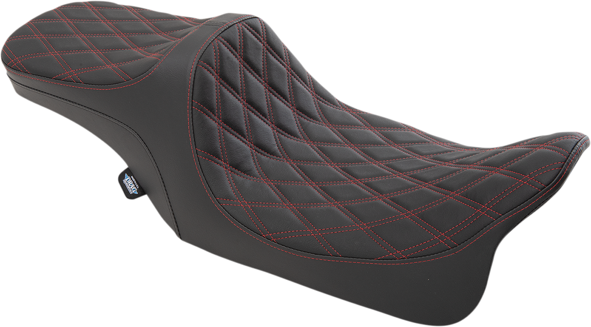 DRAG SPECIALTIES SEATS, Drag Specialties Seats Predator III 2-Up Seat with Double Diamond Red Thread for Harley FL 1999-2007 - Part 0801-1310