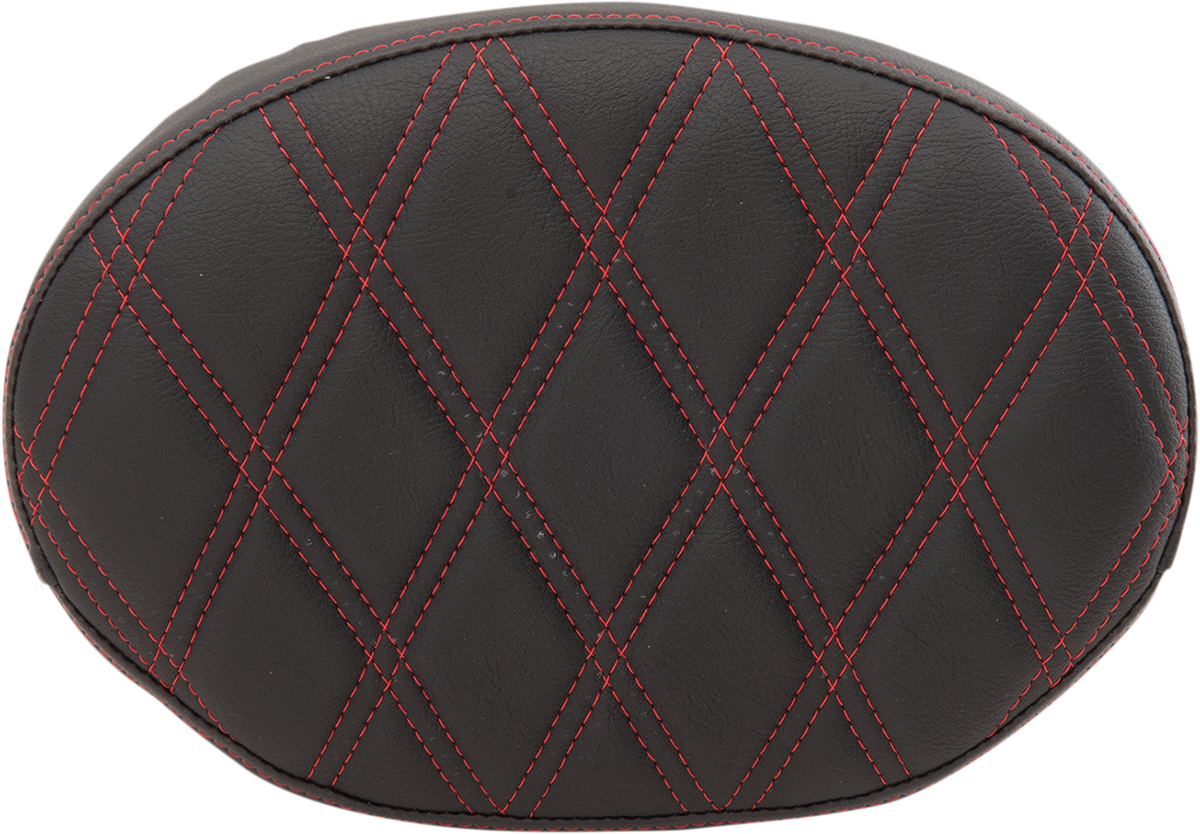 DRAG SPECIALTIES SEATS, Drag Specialties Seats Oval Sissy Bar Pad - Double Diamond with Red Stitch for Harley Davidson FL '99-'22, Part Number 0822-0430