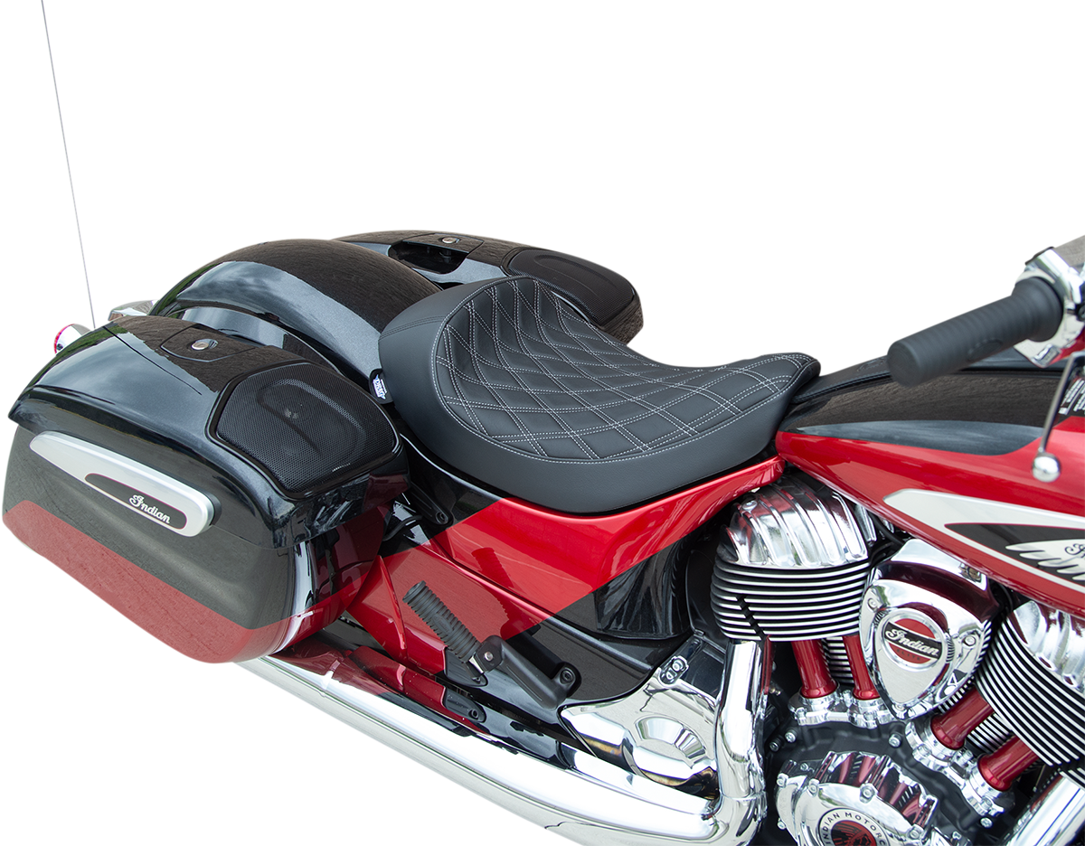 DRAG SPECIALTIES SEATS, Drag Specialties Seats Solo Seat Double Diamond with Silver Stitching for Indian 2014-2022 - Part No. 0810-2268