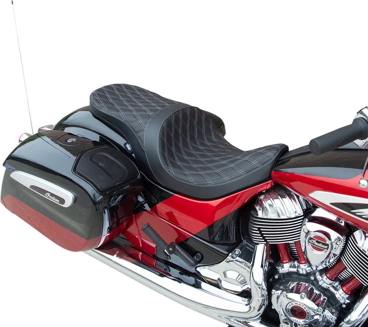 DRAG SPECIALTIES SEATS, DRAG SPECIALTIES SEATS Low Profile Touring Seat - Double Diamond Silver Stitch for Indian '14-'22 (Part #0810-2275)