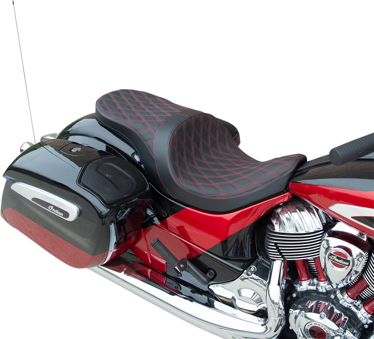 DRAG SPECIALTIES SEATS, DRAG SPECIALTIES SEATS Low Profile Touring Seat - Double Diamond with Red Stitch for Indian '14-'22 0810-2276