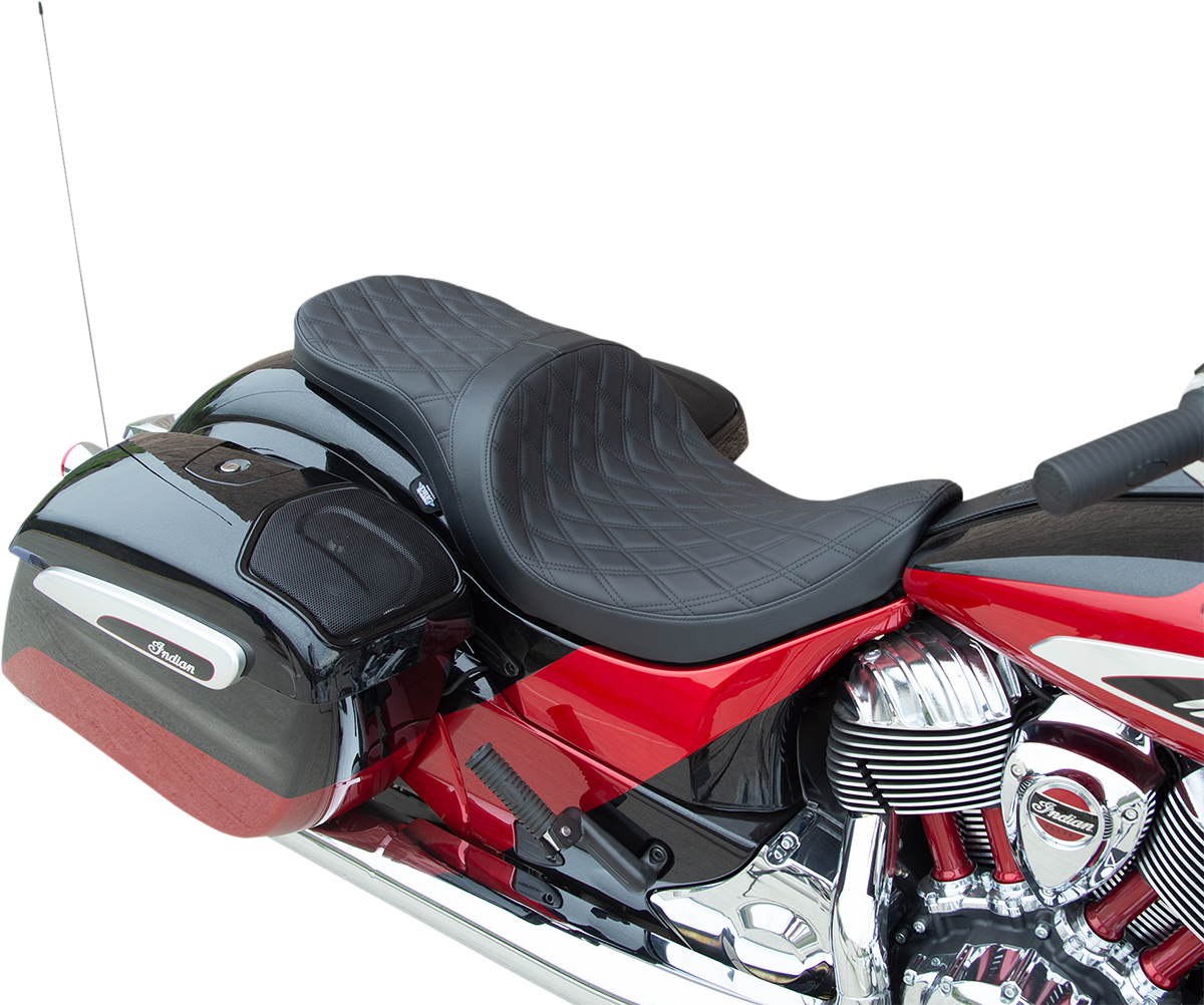 DRAG SPECIALTIES SEATS, DRAG SPECIALTIES SEATS Low Profile Touring Seat - Double Diamond with Black Stitching for Indian 2014-2022 (Part #0810-2259)