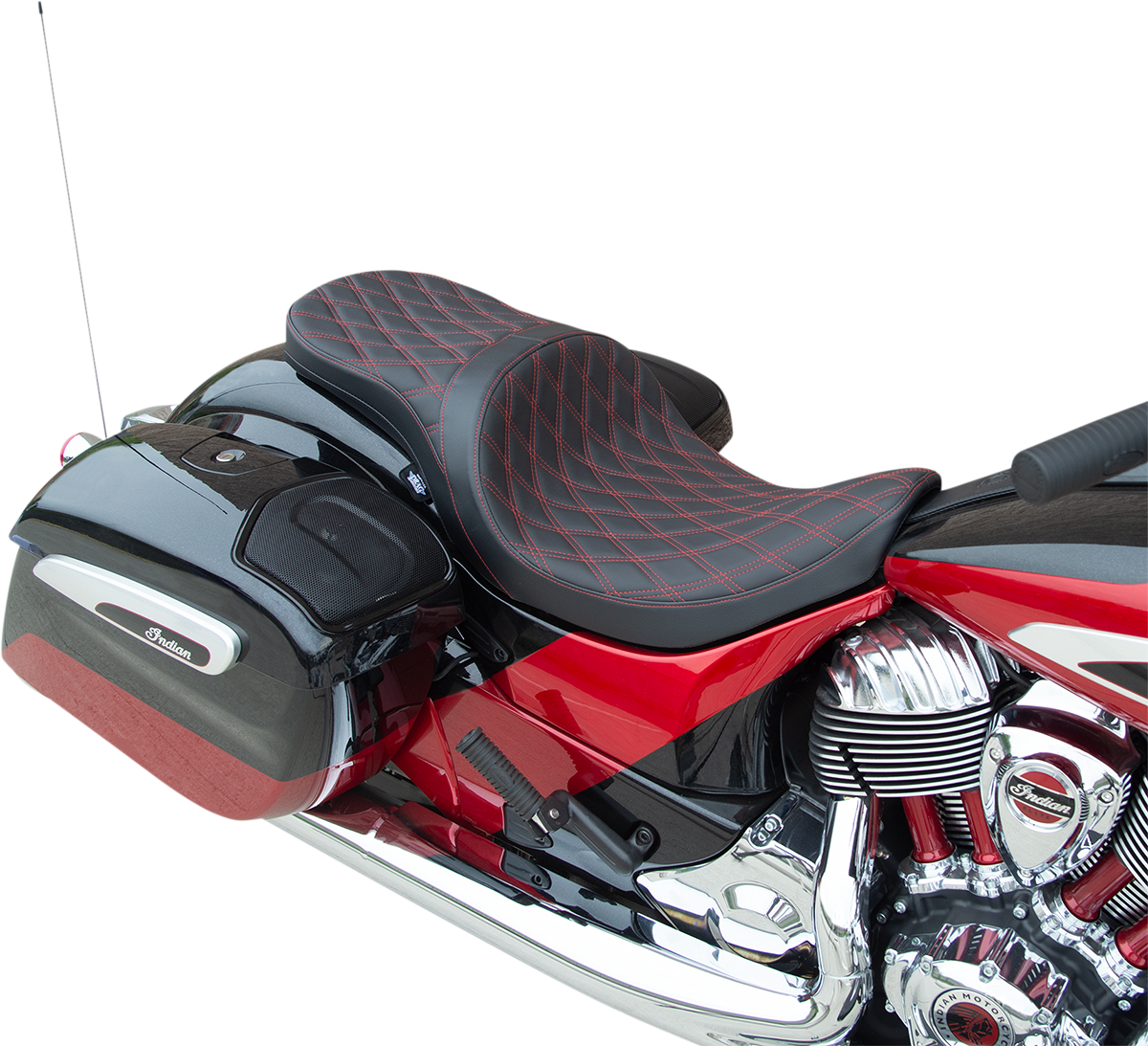 DRAG SPECIALTIES SEATS, DRAG SPECIALTIES SEATS Low Profile Touring Seat - Double Diamond with Red Stitching for Indian '14-'22 - Part 0810-2261