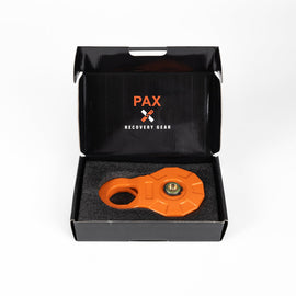 12 Ton Forged Snatch Block in box by RotopaX, showcasing its design and branding for recovery gear.