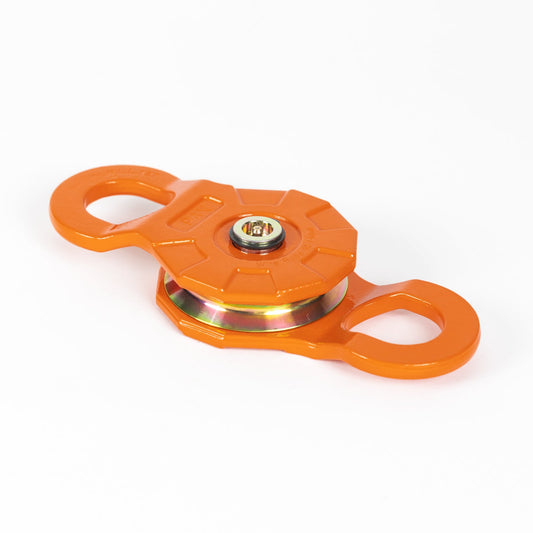 Image of a 12 Ton Forged Snatch Block by RotopaX, showcasing its bright orange color and designed for enhancing winch pulling force.