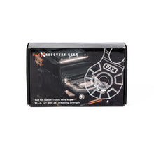 Load image into Gallery viewer, Packaging of 12 Ton Forged Snatch Block by RotopaX, featuring compatibility details with wire ropes and breaking strength info.