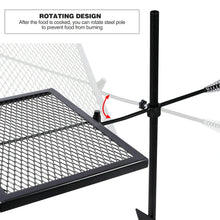 Load image into Gallery viewer, Folding Swivel Campfire Grill Heavy Duty Steel Grate with Carrying Bag for Outdoor Open Flame Cooking