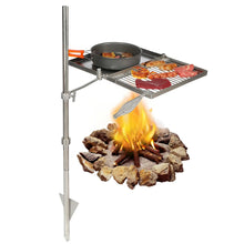 Load image into Gallery viewer, Folding Swivel Campfire Grill Heavy Duty Steel Grate with Carrying Bag for Outdoor Open Flame Cooking
