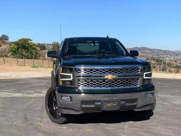 AlphaRex 14-15 Chevrolet Silverado PRO-Series Halogen Projector Headlights Black