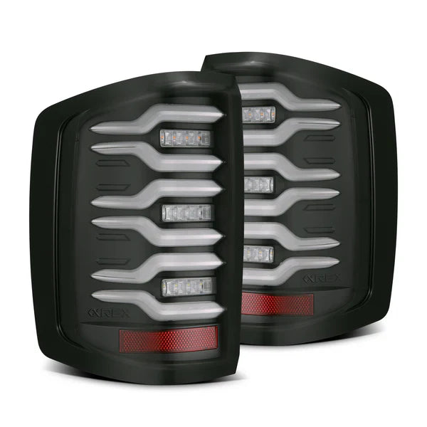 AlphaRex 14-18 Chevrolet Silverado 1500 / 15-19 Silverado 2500HD/3500HD / 15-19 GMC Sierra 3500HD Dually LUXX-Series LED Tail Lights Black