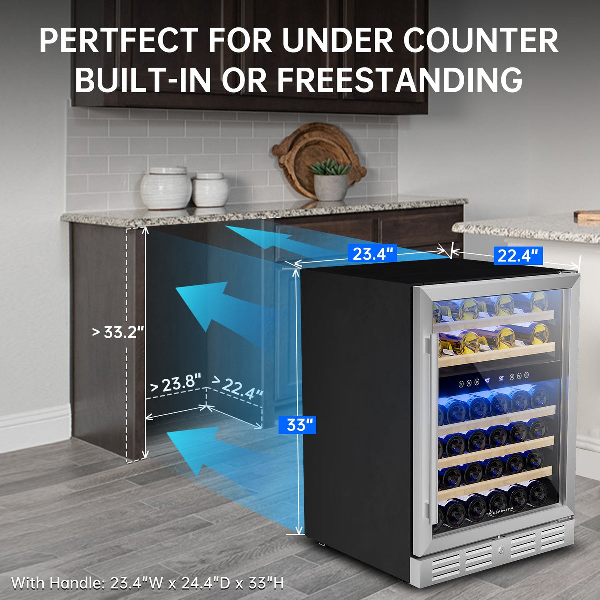 Kalamera 24'' Built-in 46 Bottle Dual Zone Wine Cooler