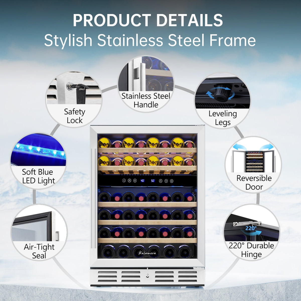 Kalamera 24'' Built-in 46 Bottle Dual Zone Wine Cooler