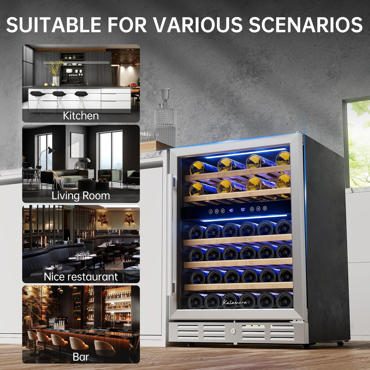 Kalamera 24'' Built-in 46 Bottle Dual Zone Wine Cooler