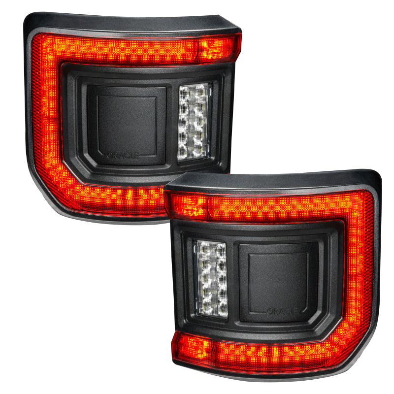 Quality image of Jeep Gladiator JT showcasing ORACLE Lighting Flush Mount LED Tail Lights illuminated.