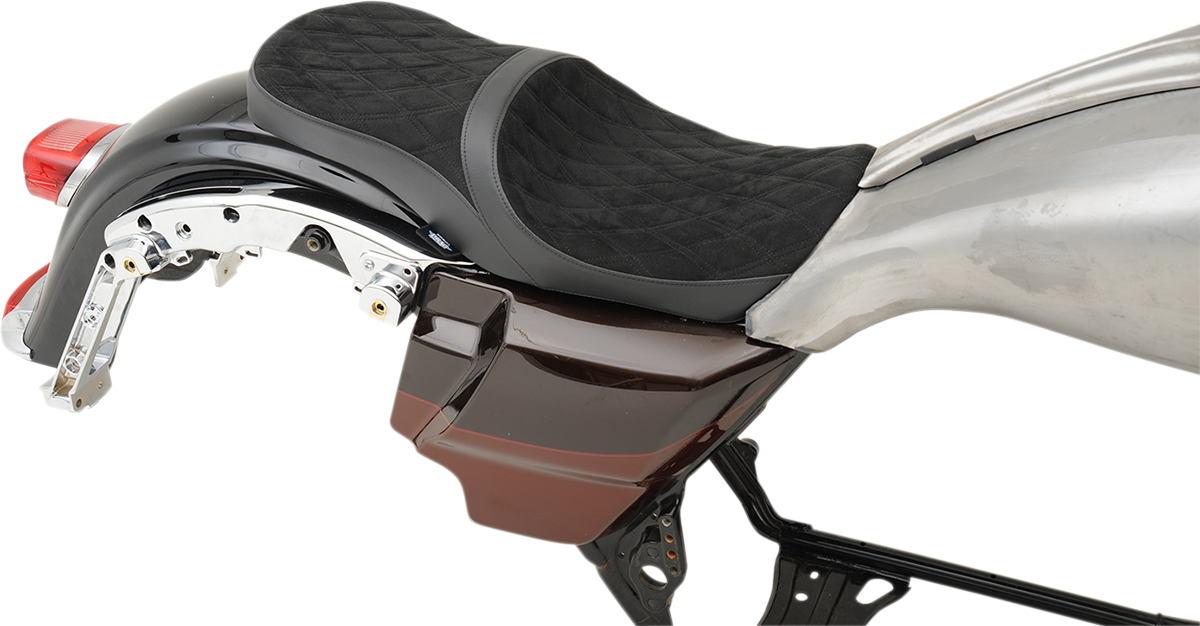 DRAG SPECIALTIES SEATS, DRAG SPECIALTIES SEATS Low Touring Seat with Vinyl and Faux Suede for Harley FL 2008-2023, Part No. 0801-1070