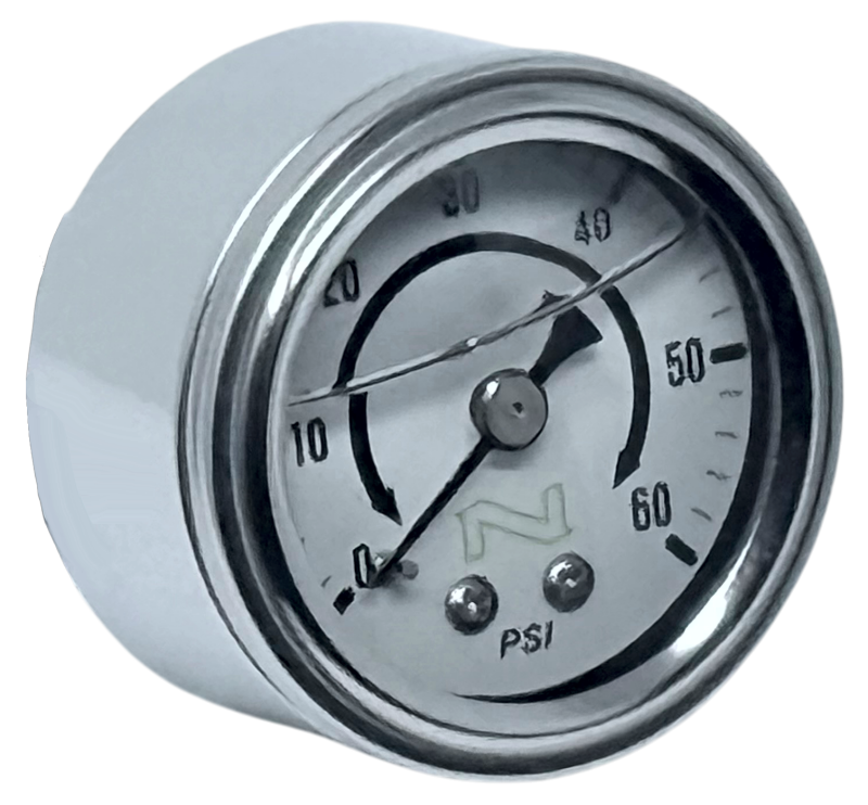 NAMZ NOS White Oil Pressure Gauge W/Black Cup/Liquid Filled 60-psi Gauge W/Male 1/8in Pipe-Thread