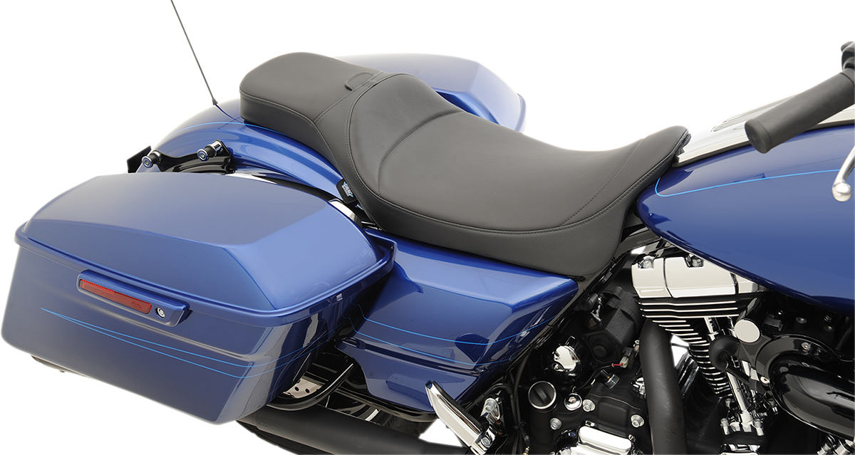 DRAG SPECIALTIES SEATS, DRAG SPECIALTIES SEATS Extended Reach Predator Seat - Mild Stitched with Backrest Receptacle for FL 2008-2024, Part #0801-1005