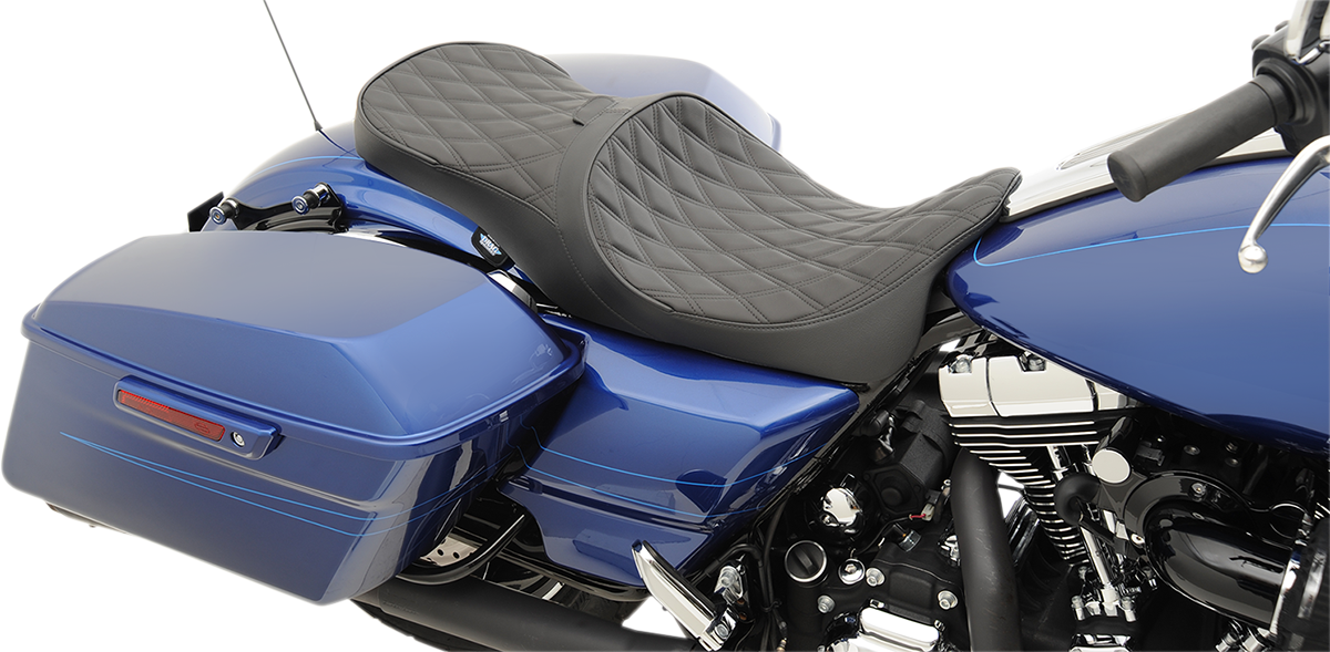 DRAG SPECIALTIES SEATS, Drag Specialties Seats Low Touring Seat with Backrest Receiver for FL 2008-2023 | Solar Reflective Double Diamond Model Part 0801-1008
