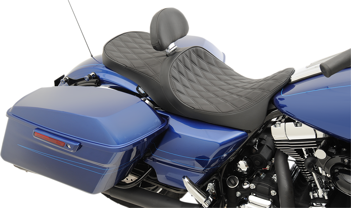 DRAG SPECIALTIES SEATS, Drag Specialties Seats Low Touring Seat with Backrest Receiver for FL 2008-2023 | Solar Reflective Double Diamond Model Part 0801-1008