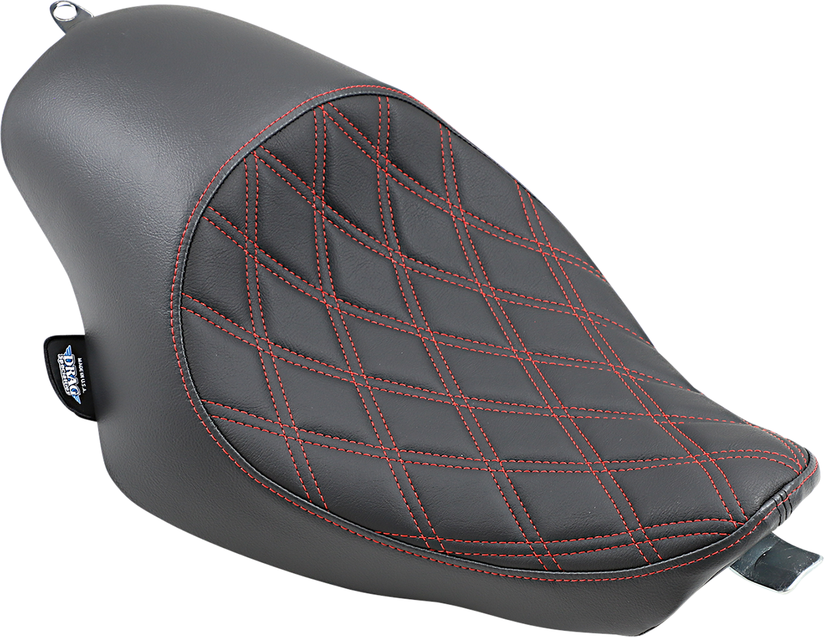 DRAG SPECIALTIES SEATS, DRAG SPECIALTIES SEATS 3/4 Solo Seat - Double Diamond Black with Red Stitching for XL '04-'22, Part Number 0804-0746
