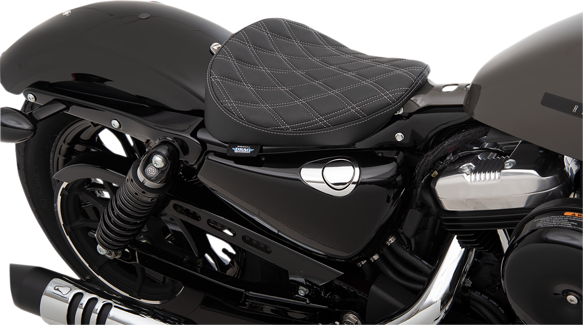 DRAG SPECIALTIES SEATS, Drag Specialties Seats Bobber Solo Seat - Double Diamond Silver Stitch for 2010-2022 Harley-Davidson XL Models - Part 0804-0740