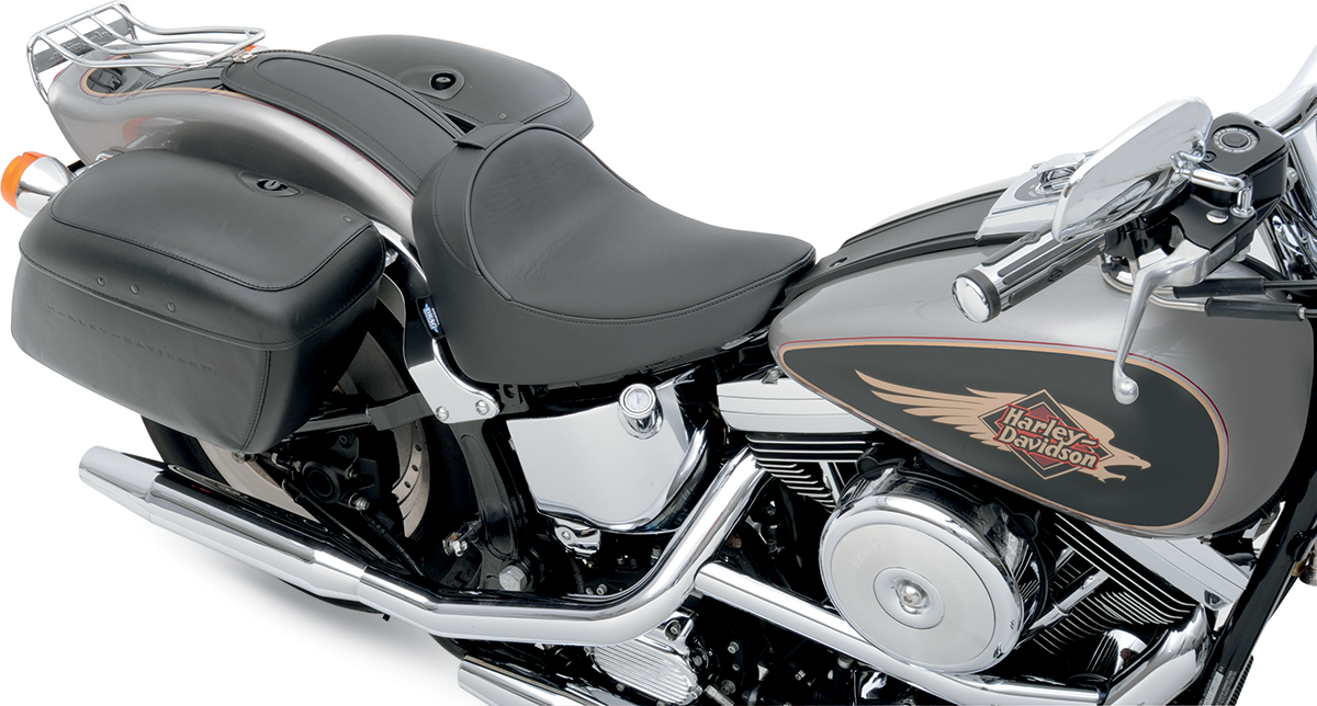 DRAG SPECIALTIES SEATS, DRAG SPECIALTIES SEATS Solo Seat with Driver Backrest for FXST/FLST 1984-1999 - Smooth Finish, Cooler Surface
