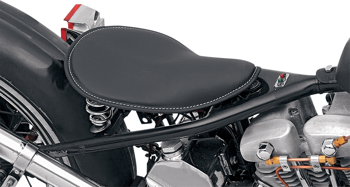 DRAG SPECIALTIES SEATS, DRAG SPECIALTIES SEATS Spring Solo Low-Profile Seat - Small Black Leather with White Stitching, Part 0806-0028