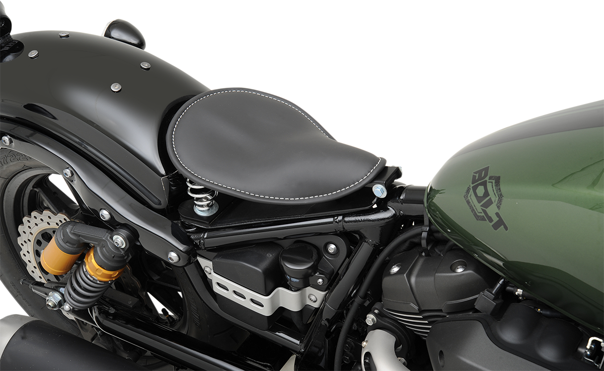 DRAG SPECIALTIES SEATS, DRAG SPECIALTIES SEATS Spring Solo Low-Profile Seat - Small Black Leather with White Stitching, Part 0806-0028
