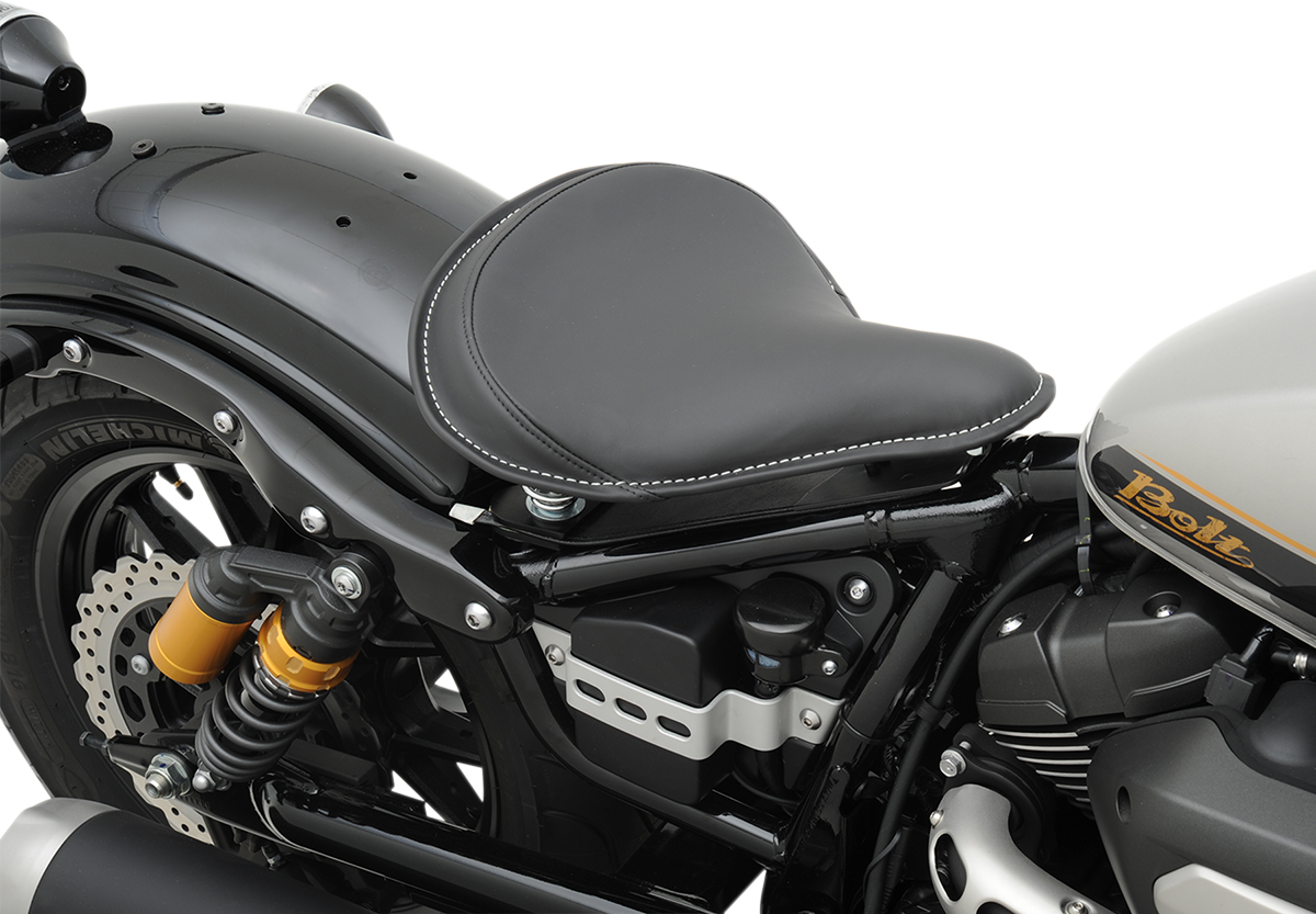 DRAG SPECIALTIES SEATS, DRAG SPECIALTIES SEATS Spring Solo Seat Large Black Solar-Reflective Leather with White Perimeter Stitch - Part #0806-0048
